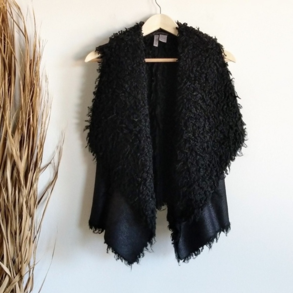 Black Faux Suede Teddy Shearling  Vest